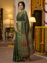 MIMOSA Women's Woven Design Patola Style Raw Silk Saree with Blouse Piece - Green ( SA00003139GRNFREE )
