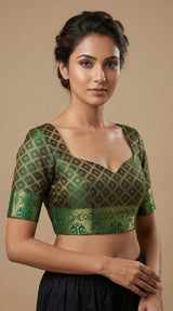 MIMOSA Women's Woven Design Patola Style Raw Silk Saree with Blouse Piece - Green ( SA00003139GRNFREE )