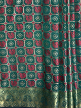MIMOSA Women's Woven Design Patola Style Raw Silk Saree with Blouse Piece - Green ( SA00003139GRNFREE )