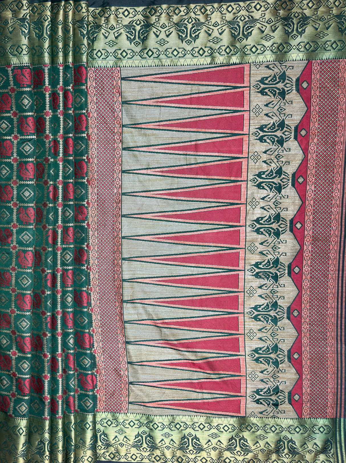 MIMOSA Women's Woven Design Patola Style Raw Silk Saree with Blouse Piece - Green ( SA00003139GRNFREE )