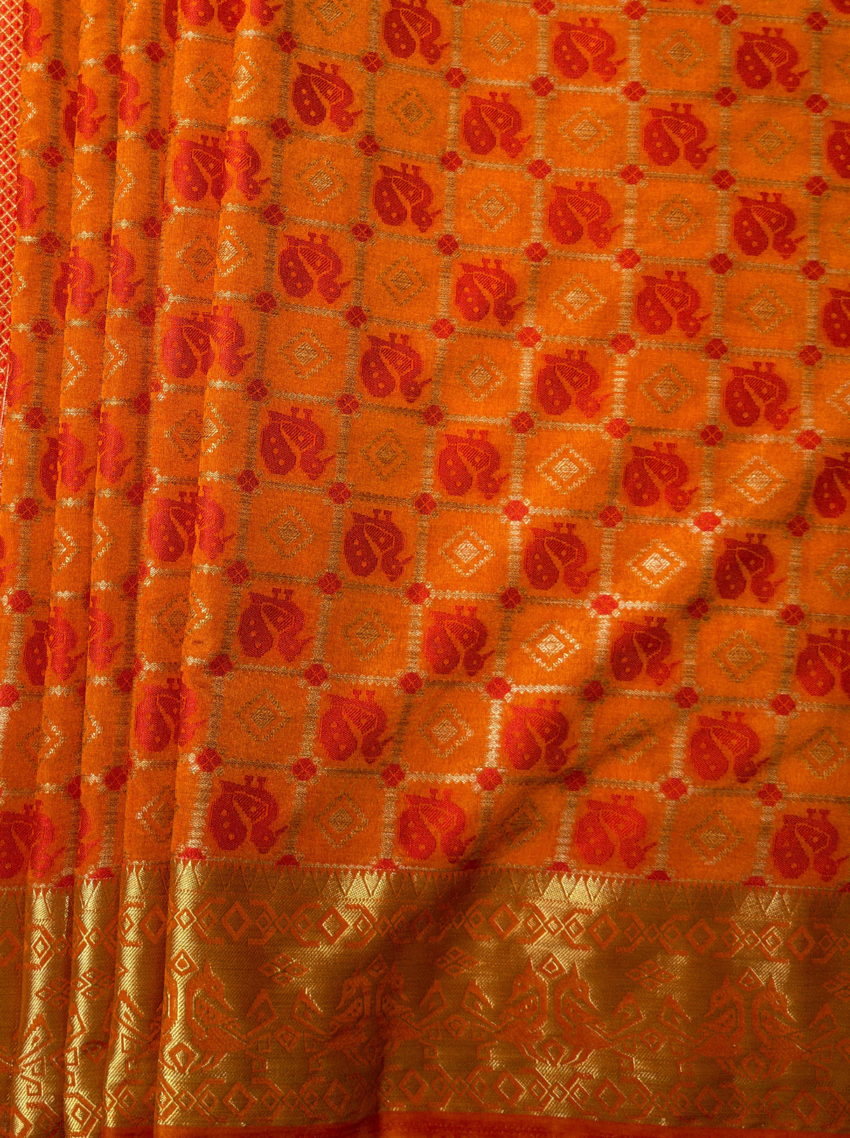 MIMOSA Women's Woven Design Patola Style Raw Silk Saree with Blouse Piece - Mustard ( SA00003139MSFREE )