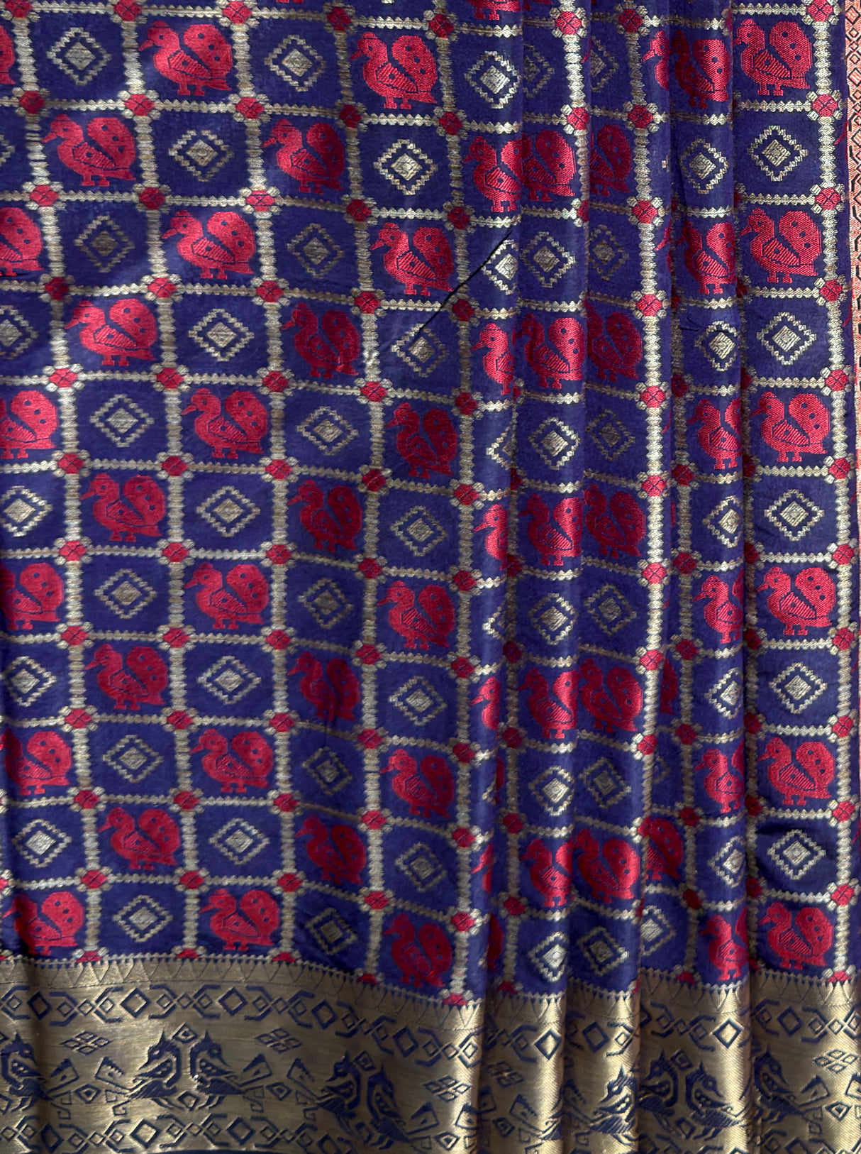 MIMOSA Women's Woven Design Patola Style Raw Silk Saree with Blouse Piece - Navy ( SA00003139NVFREE )