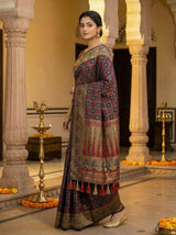 MIMOSA Women's Woven Design Patola Style Raw Silk Saree with Blouse Piece - Navy ( SA00003139NVFREE )