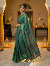 MIMOSA Women's Woven Design Patola Style Raw Silk Saree with Blouse Piece - Rama ( SA00003139RMFREE )
