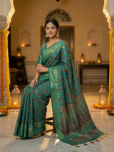 MIMOSA Women's Woven Design Patola Style Raw Silk Saree with Blouse Piece - Rama ( SA00003139RMFREE )