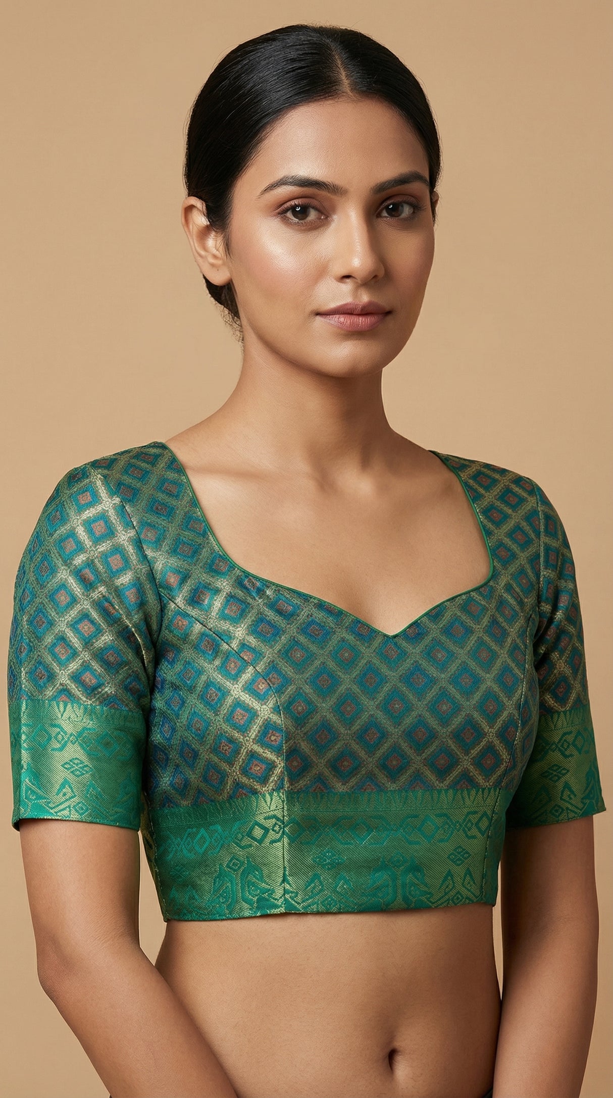 MIMOSA Women's Woven Design Patola Style Raw Silk Saree with Blouse Piece - Rama ( SA00003139RMFREE )