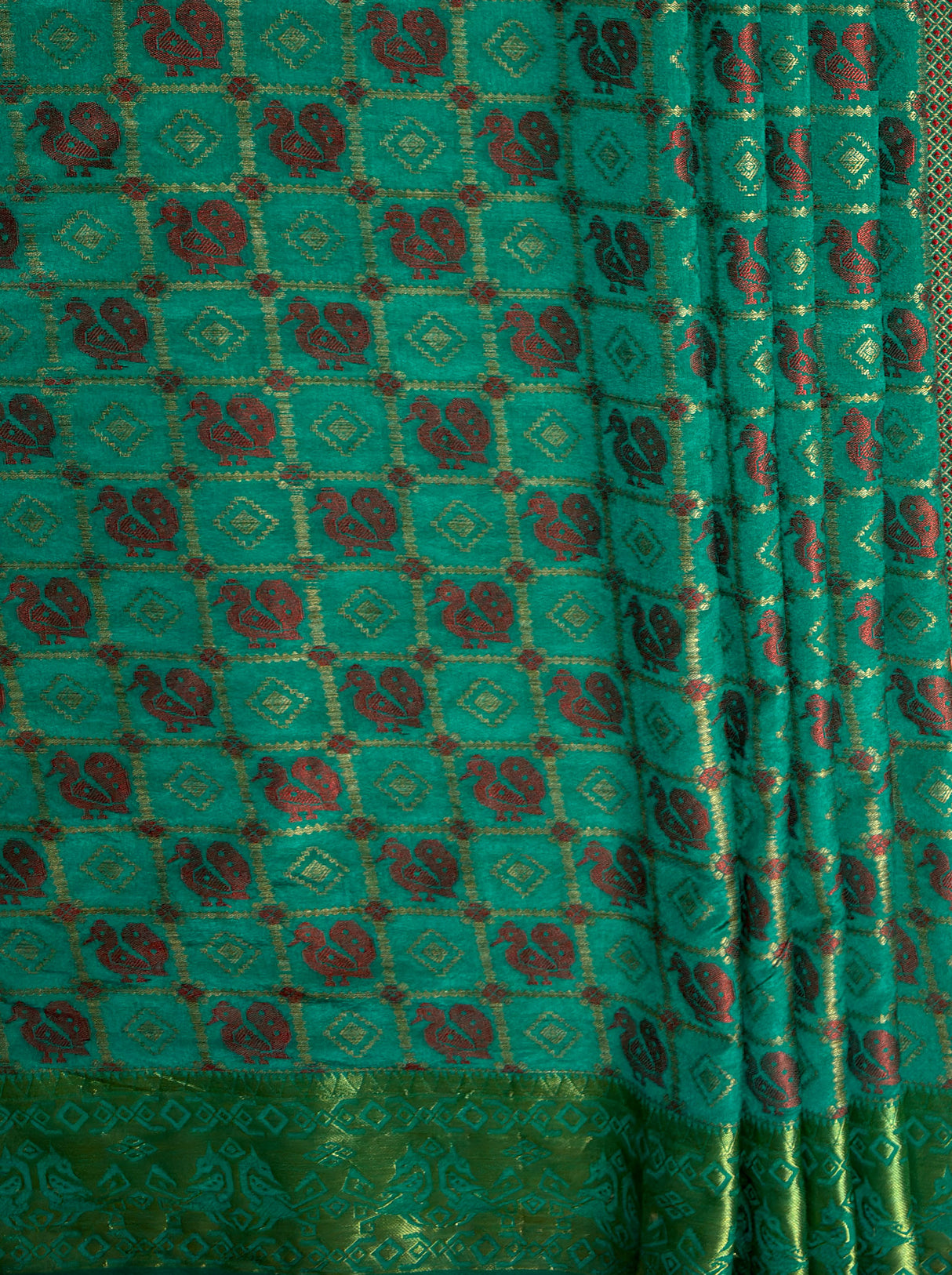 MIMOSA Women's Woven Design Patola Style Raw Silk Saree with Blouse Piece - Rama ( SA00003139RMFREE )