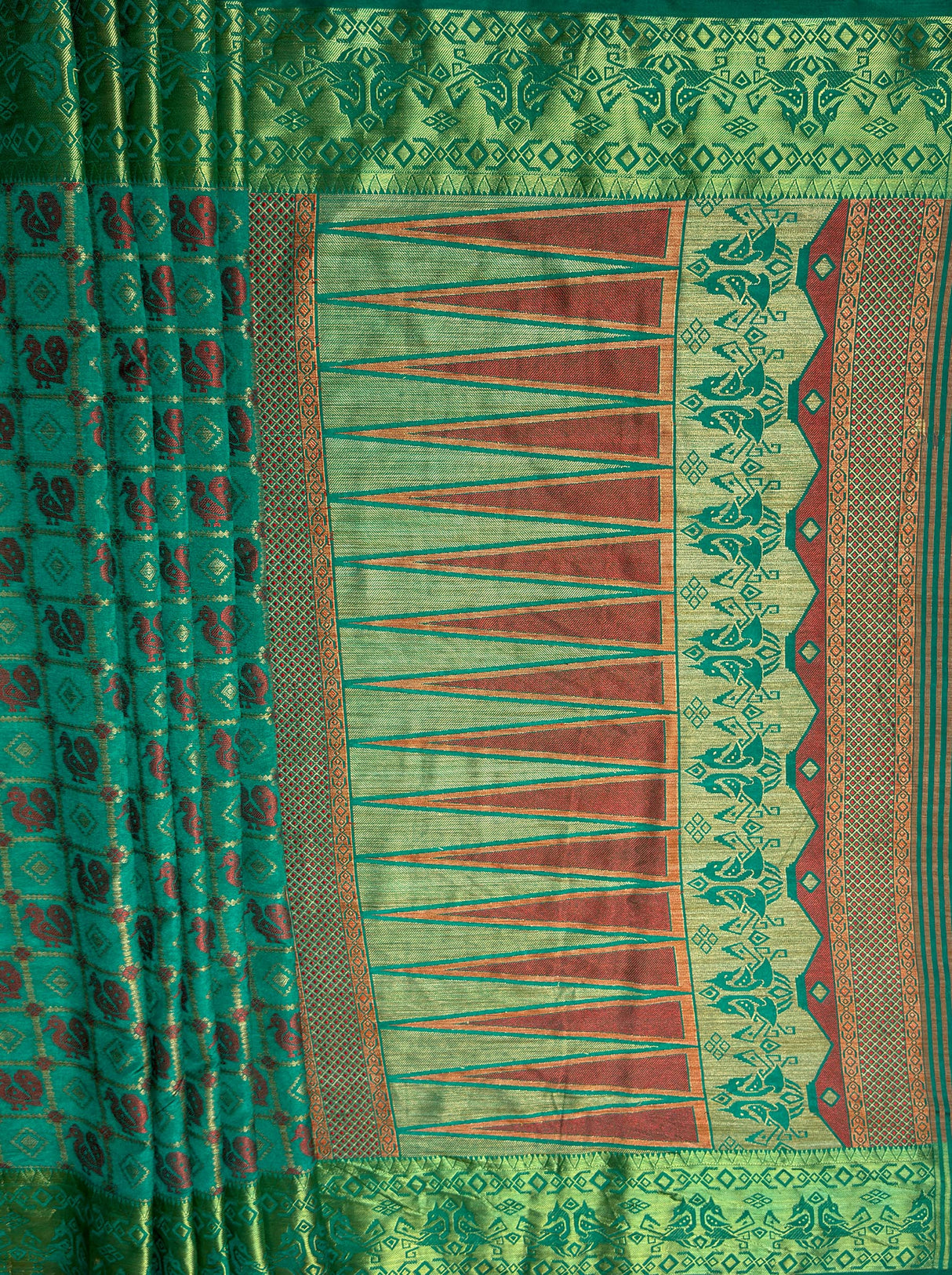 MIMOSA Women's Woven Design Patola Style Raw Silk Saree with Blouse Piece - Rama ( SA00003139RMFREE )