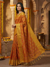 MIMOSA Women's Woven Design Patola Style Raw Silk Saree with Blouse Piece - Mustard ( SA00003140MSFREE )