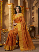 MIMOSA Women's Woven Design Patola Style Raw Silk Saree with Blouse Piece - Mustard ( SA00003140MSFREE )