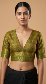 MIMOSA Women's Woven Design Patola Style Raw Silk Saree with Blouse Piece - Olive ( SA00003140OLFREE )