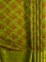 MIMOSA Women's Woven Design Patola Style Raw Silk Saree with Blouse Piece - Olive ( SA00003140OLFREE )