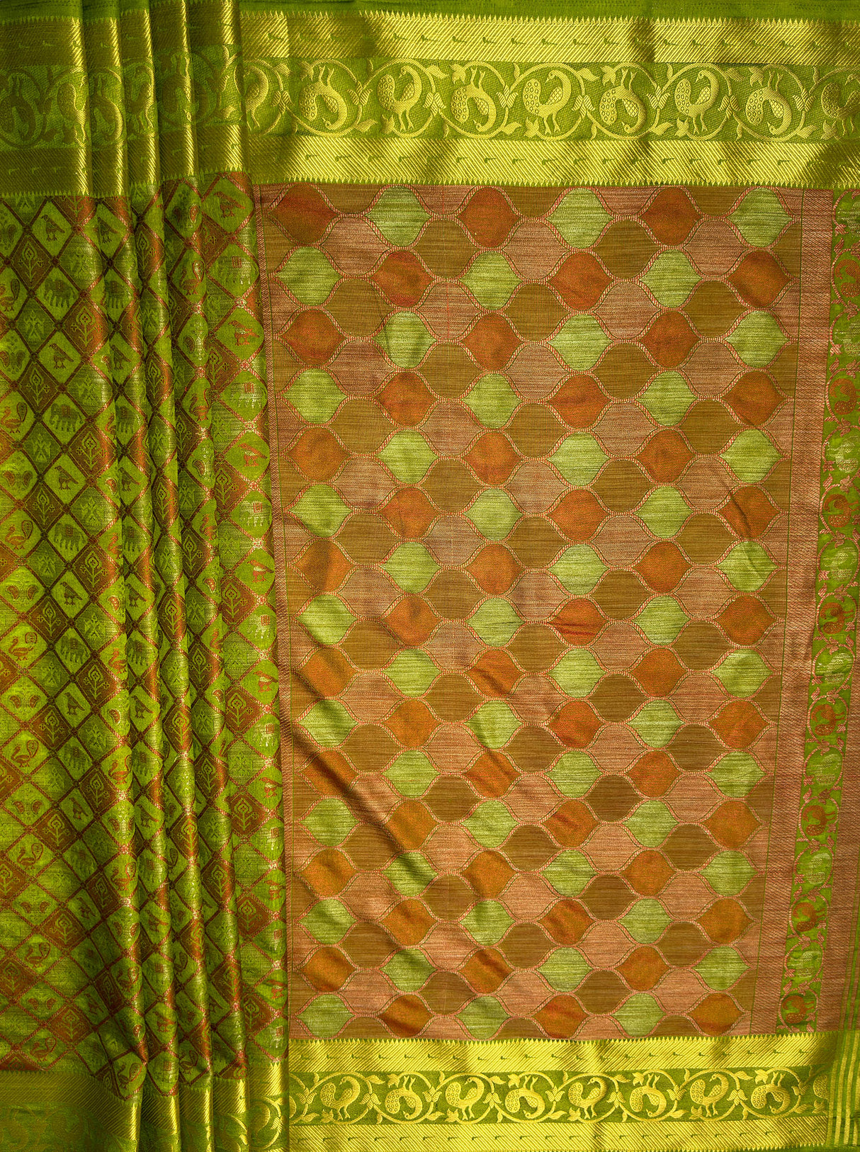 MIMOSA Women's Woven Design Patola Style Raw Silk Saree with Blouse Piece - Olive ( SA00003140OLFREE )