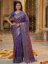 MIMOSA Women's Woven Design Patola Style Raw Silk Saree with Blouse Piece - Royal blue ( SA00003140RBFREE )