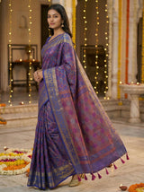 MIMOSA Women's Woven Design Patola Style Raw Silk Saree with Blouse Piece - Royal blue ( SA00003140RBFREE )