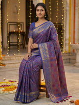 MIMOSA Women's Woven Design Patola Style Raw Silk Saree with Blouse Piece - Royal blue ( SA00003140RBFREE )