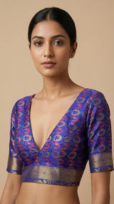 MIMOSA Women's Woven Design Patola Style Raw Silk Saree with Blouse Piece - Royal blue ( SA00003140RBFREE )