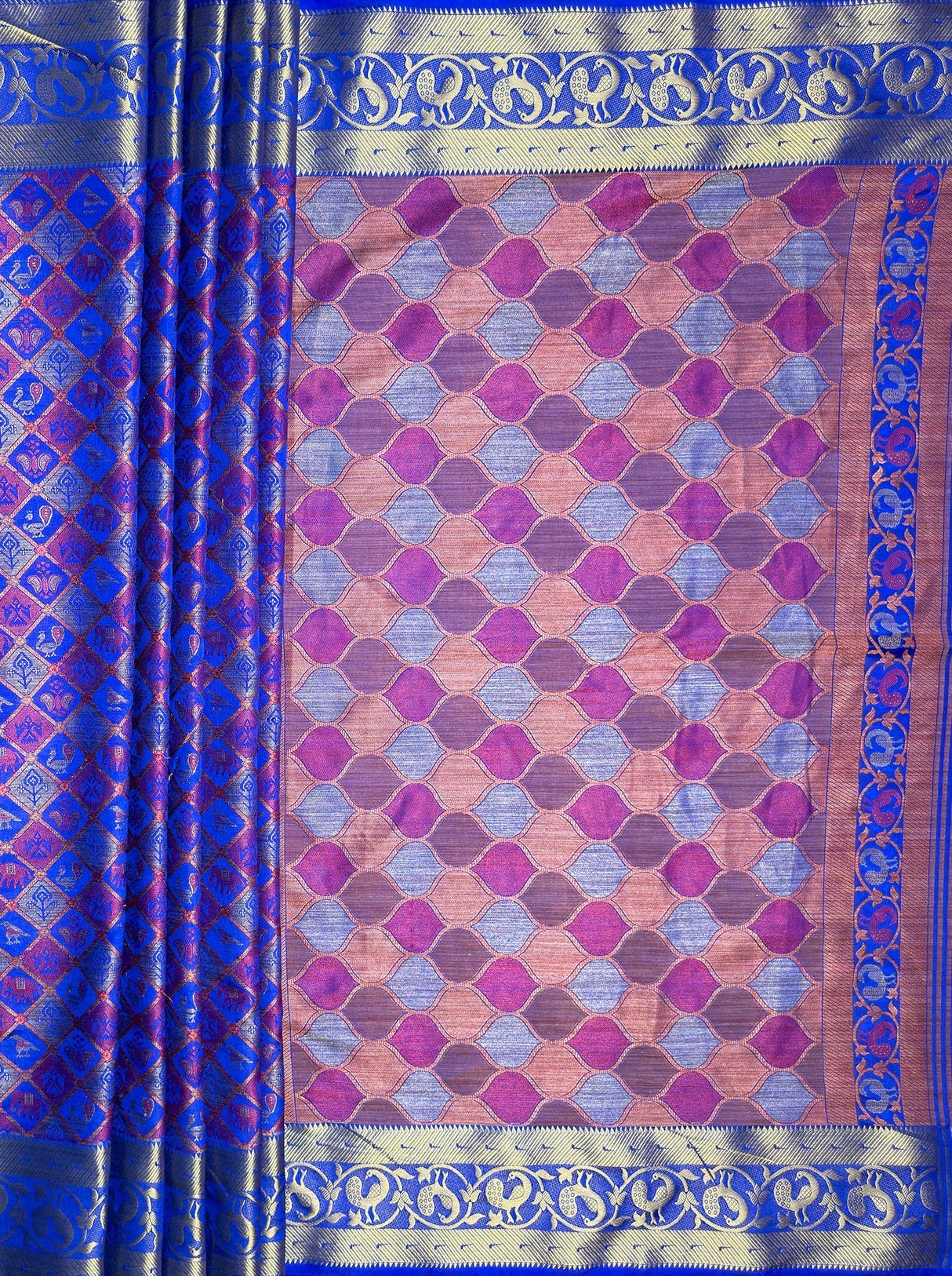 MIMOSA Women's Woven Design Patola Style Raw Silk Saree with Blouse Piece - Royal blue ( SA00003140RBFREE )
