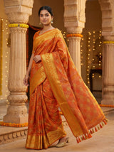 MIMOSA Women's Woven Design Patola Style Raw Silk Saree with Blouse Piece - Rust ( SA00003140RSFREE )