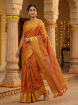 MIMOSA Women's Woven Design Patola Style Raw Silk Saree with Blouse Piece - Rust ( SA00003140RSFREE )
