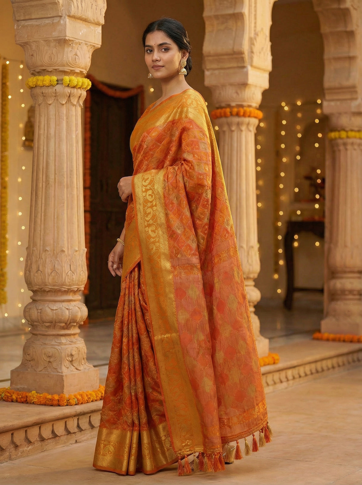 MIMOSA Women's Woven Design Patola Style Raw Silk Saree with Blouse Piece - Rust ( SA00003140RSFREE )