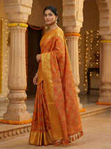MIMOSA Women's Woven Design Patola Style Raw Silk Saree with Blouse Piece - Rust ( SA00003140RSFREE )