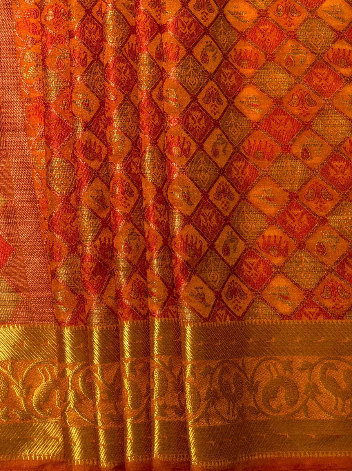 MIMOSA Women's Woven Design Patola Style Raw Silk Saree with Blouse Piece - Rust ( SA00003140RSFREE )