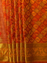 MIMOSA Women's Woven Design Patola Style Raw Silk Saree with Blouse Piece - Rust ( SA00003140RSFREE )