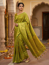 MIMOSA Women's Woven Design Kanjivaram Style Art Silk  Saree with Blouse Piece - Olive ( SA00003141OLFREE )