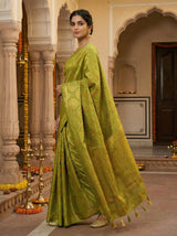 MIMOSA Women's Woven Design Kanjivaram Style Art Silk  Saree with Blouse Piece - Olive ( SA00003141OLFREE )