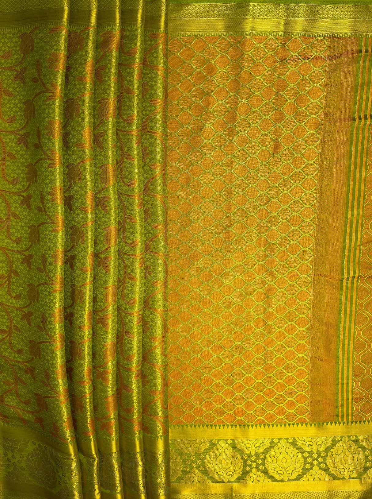 MIMOSA Women's Woven Design Kanjivaram Style Art Silk  Saree with Blouse Piece - Olive ( SA00003141OLFREE )