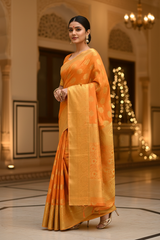 MIMOSA Women's Woven Design Kanjivaram Style Art Silk  Saree with Blouse Piece - Gold ( SA00003142GDFREE )