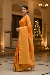 MIMOSA Women's Woven Design Kanjivaram Style Art Silk  Saree with Blouse Piece - Gold ( SA00003142GDFREE )