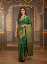 MIMOSA Women's Woven Design Kanjivaram Style Art Silk  Saree with Blouse Piece - Green ( SA00003142GRNFREE )