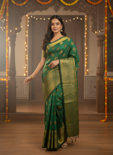 MIMOSA Women's Woven Design Kanjivaram Style Art Silk  Saree with Blouse Piece - Green ( SA00003142GRNFREE )