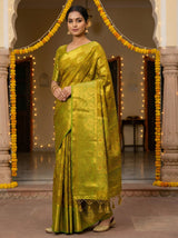 MIMOSA Women's Woven Design Kanjivaram Style Art Silk  Saree with Blouse Piece - Olive ( SA00003142OLFREE )