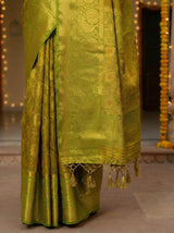 MIMOSA Women's Woven Design Kanjivaram Style Art Silk  Saree with Blouse Piece - Olive ( SA00003142OLFREE )