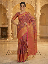 MIMOSA Women's Woven Design Kanjivaram Style Art Silk  Saree with Blouse Piece - Rani ( SA00003142RNFREE )