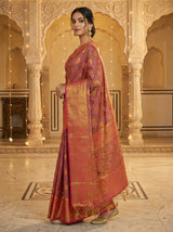 MIMOSA Women's Woven Design Kanjivaram Style Art Silk  Saree with Blouse Piece - Rani ( SA00003142RNFREE )