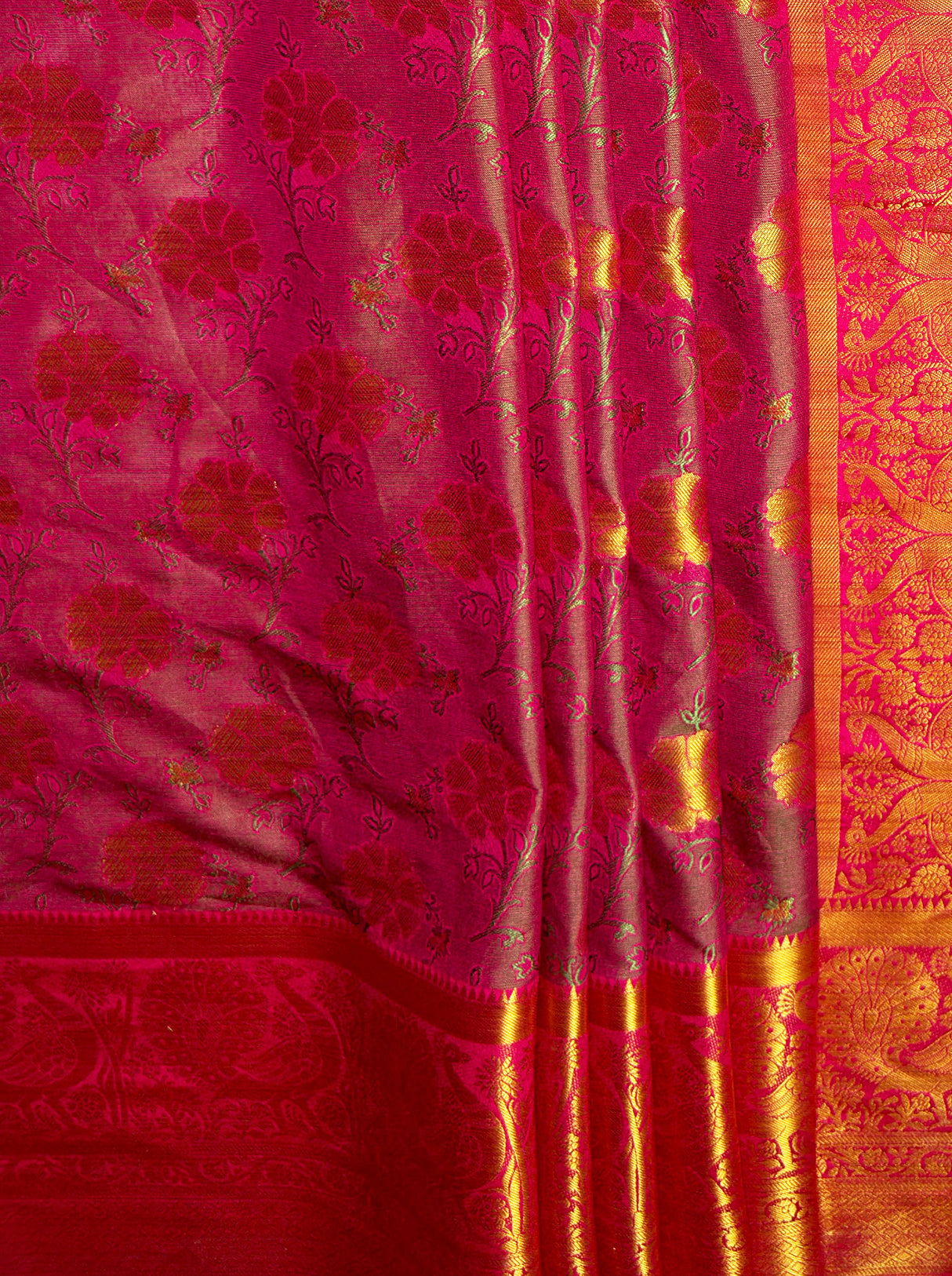 MIMOSA Women's Woven Design Kanjivaram Style Art Silk  Saree with Blouse Piece - Rani ( SA00003142RNFREE )