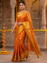 MIMOSA Women's Woven Design Kanjivaram Style Art Silk  Saree with Blouse Piece - Rust ( SA00003142RSFREE )