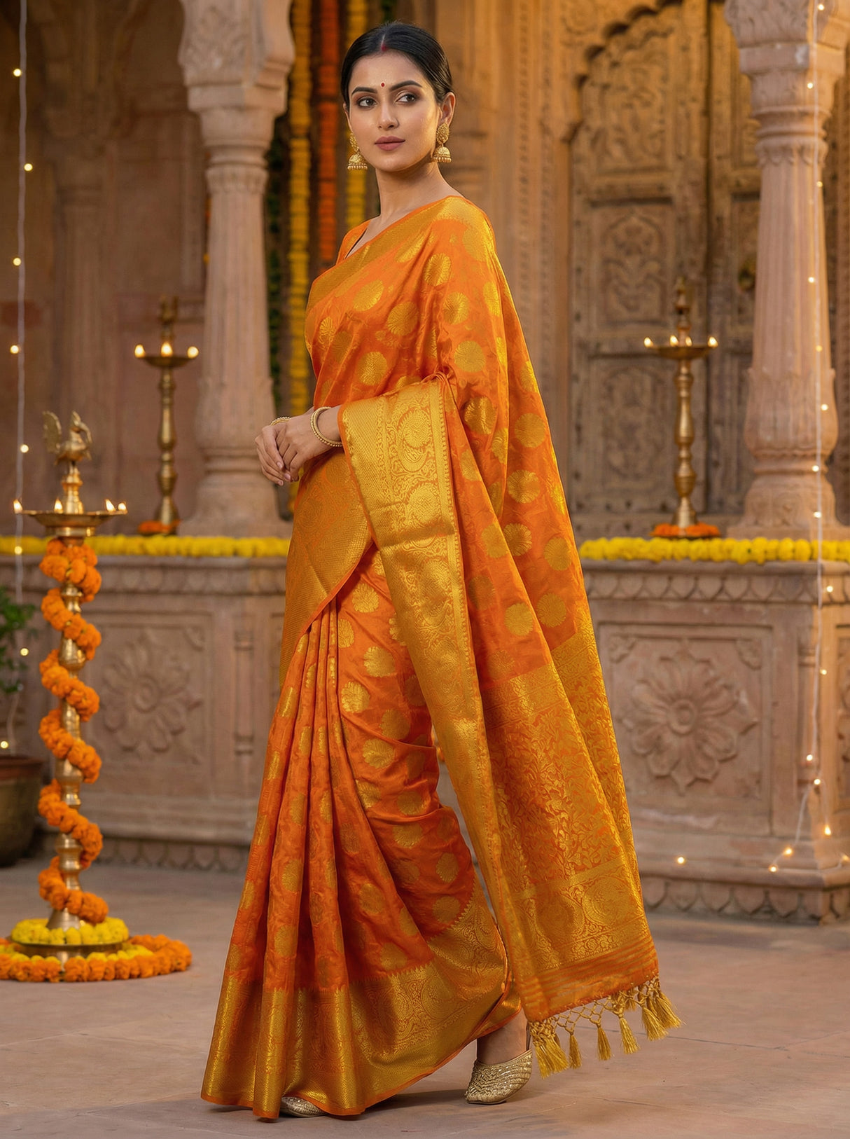 MIMOSA Women's Woven Design Kanjivaram Style Art Silk  Saree with Blouse Piece - Rust ( SA00003142RSFREE )