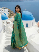 MIMOSA Women's Woven Design Kanjivaram Style Art Silk  Saree with Blouse Piece - Saffire ( SA00003142SFFREE )