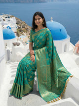 MIMOSA Women's Woven Design Kanjivaram Style Art Silk  Saree with Blouse Piece - Saffire ( SA00003142SFFREE )