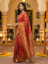 MIMOSA Women's Woven Design Kanjivaram Style Art Silk  Saree with Blouse Piece - Strawberry ( SA00003142STFREE )