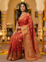 MIMOSA Women's Woven Design Kanjivaram Style Art Silk  Saree with Blouse Piece - Strawberry ( SA00003142STFREE )