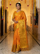 MIMOSA Women's Woven Design Kanjivaram Style Art Silk  Saree with Blouse Piece - Gold ( SA00003143GDFREE )