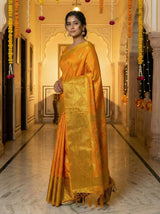 MIMOSA Women's Woven Design Kanjivaram Style Art Silk  Saree with Blouse Piece - Gold ( SA00003143GDFREE )