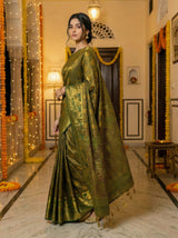 MIMOSA Women's Woven Design Kanjivaram Style Art Silk  Saree with Blouse Piece - Green ( SA00003143GRNFREE )