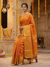 MIMOSA Women's Woven Design Kanjivaram Style Art Silk  Saree with Blouse Piece - Mustard ( SA00003143MSFREE )